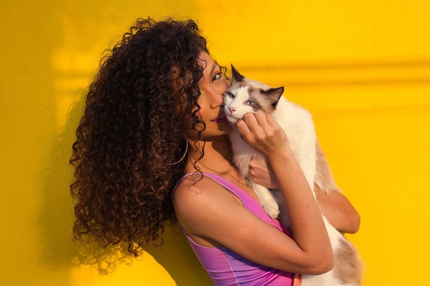 Woman holding cat
